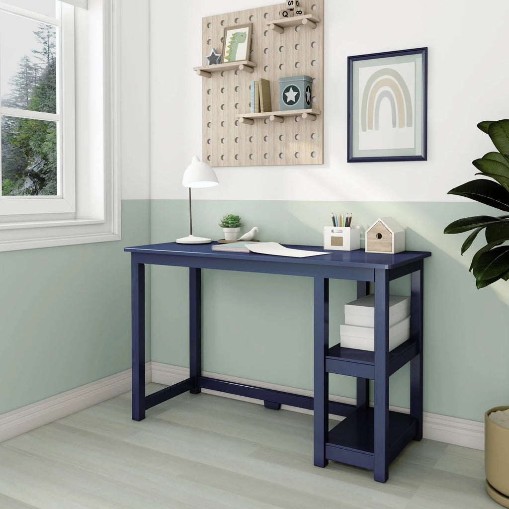 Kids Desk with Two Shelves, Rounded Corners and 47.25 or 55.25 Inch Length for Study, Crafts and Games