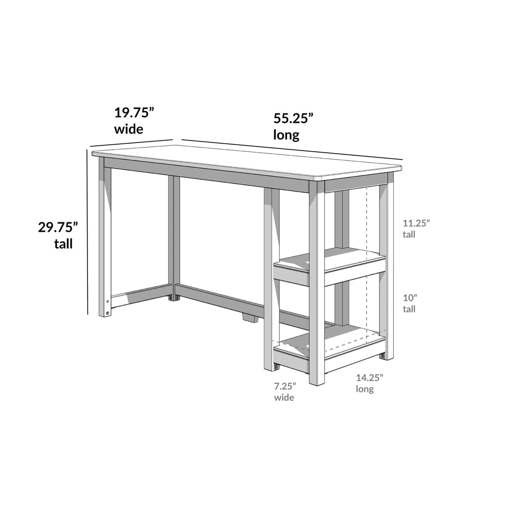 Kids Desk with Two Shelves, Rounded Corners and 47.25 or 55.25 Inch Length for Study, Crafts and Games