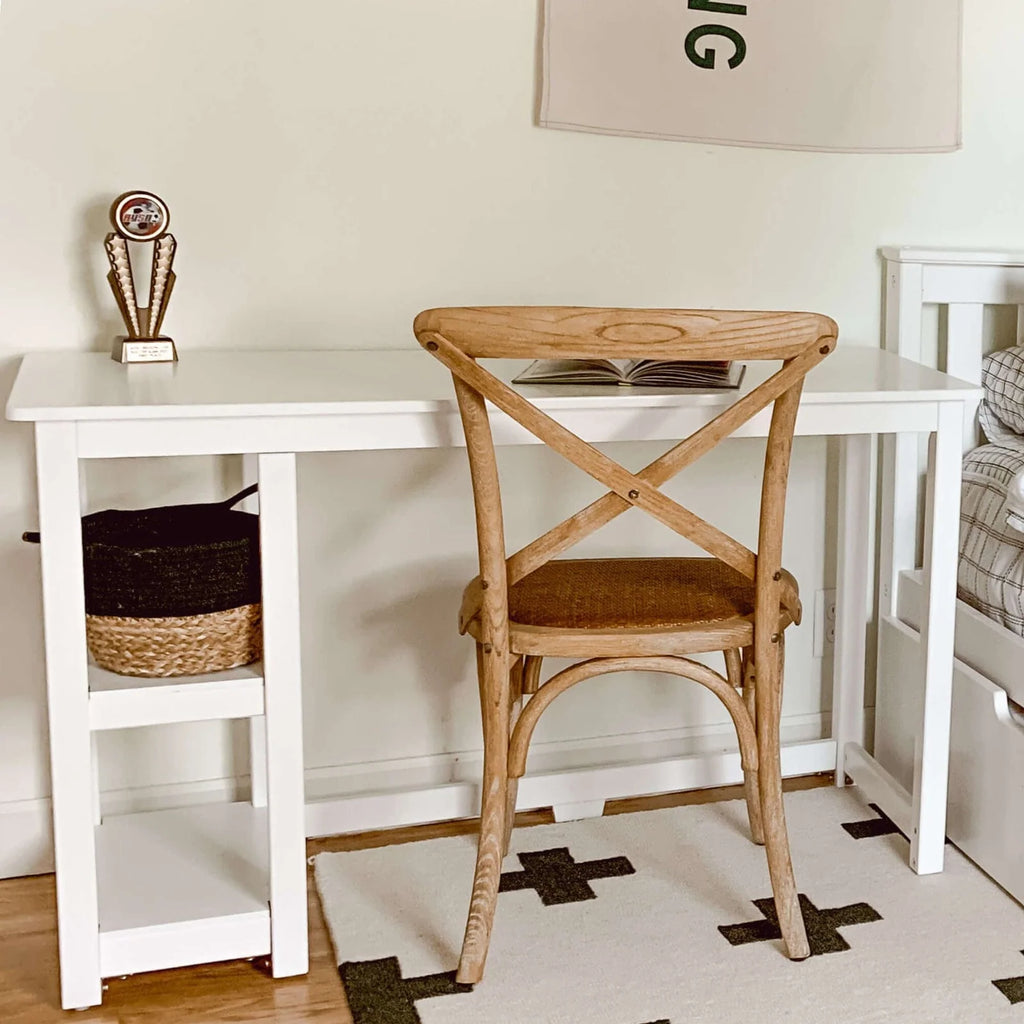 Kids Desk with Two Shelves, Rounded Corners and 47.25 or 55.25 Inch Length for Study, Crafts and Games