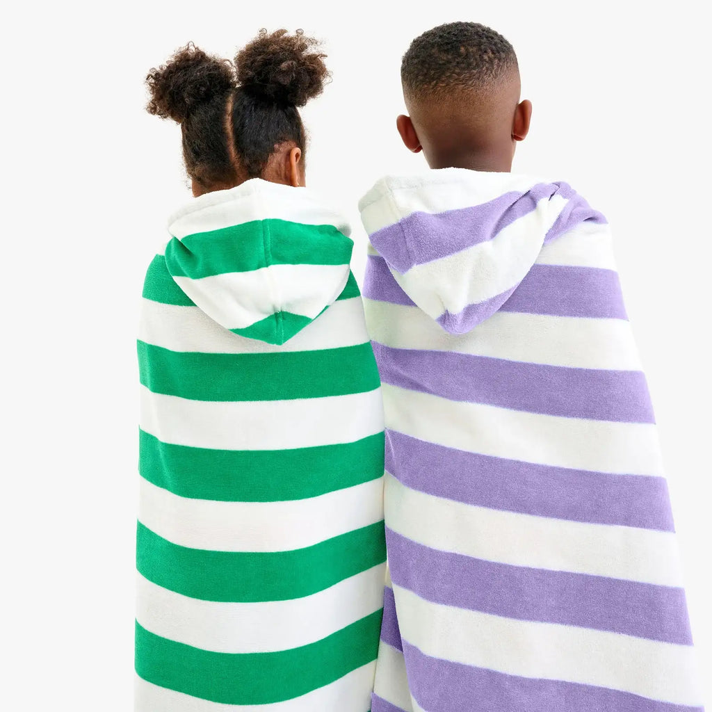 Kids Hooded Cotton Terry Towel for Beach, Pool, and Bath, Soft Absorbent Stripe Designs · kids bath towels