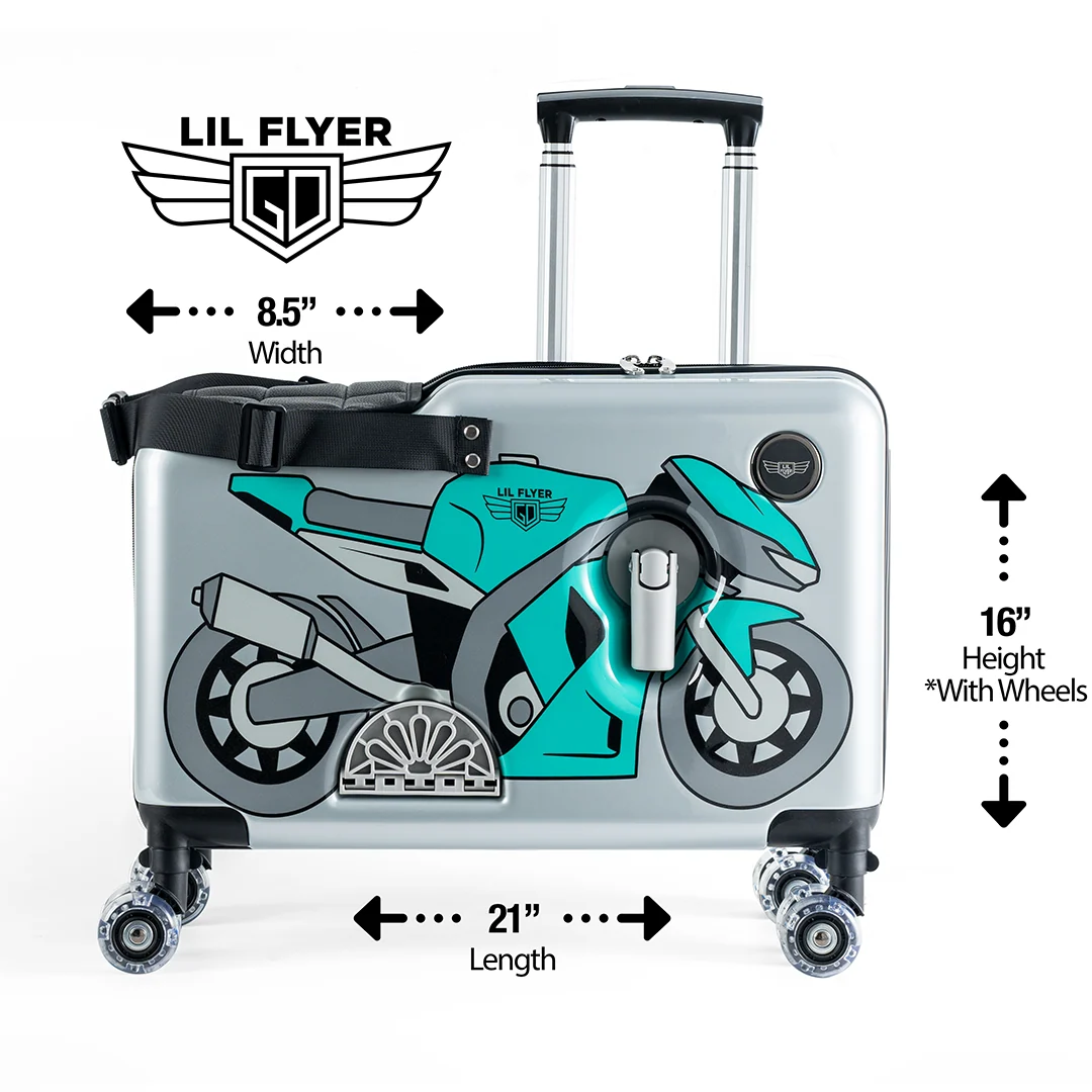 Kids Ride-on Suitcase in Green Motorcycle Style