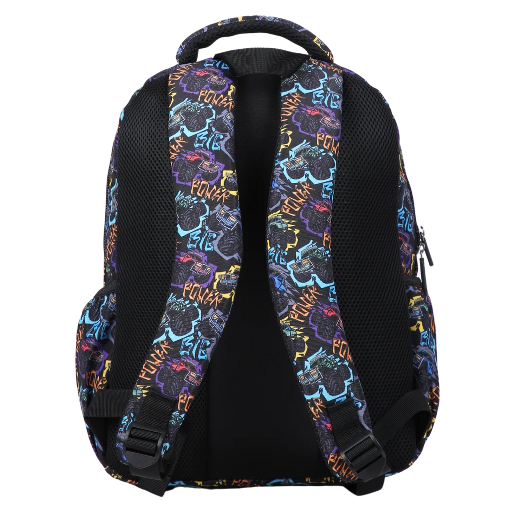 Kids School Backpack with Monster Truck Print, Two Large Compartments, Water-Resistant 600D Polyester and Padded Comfort