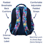 Kids School Backpack with Ocean Sealife Print, Two Zipped Compartments, Water-Resistant 600D Polyester and Padded Straps