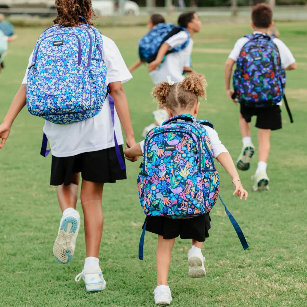 Kids School Backpack with Ocean Sealife Print, Two Zipped Compartments, Water-Resistant 600D Polyester and Padded Straps