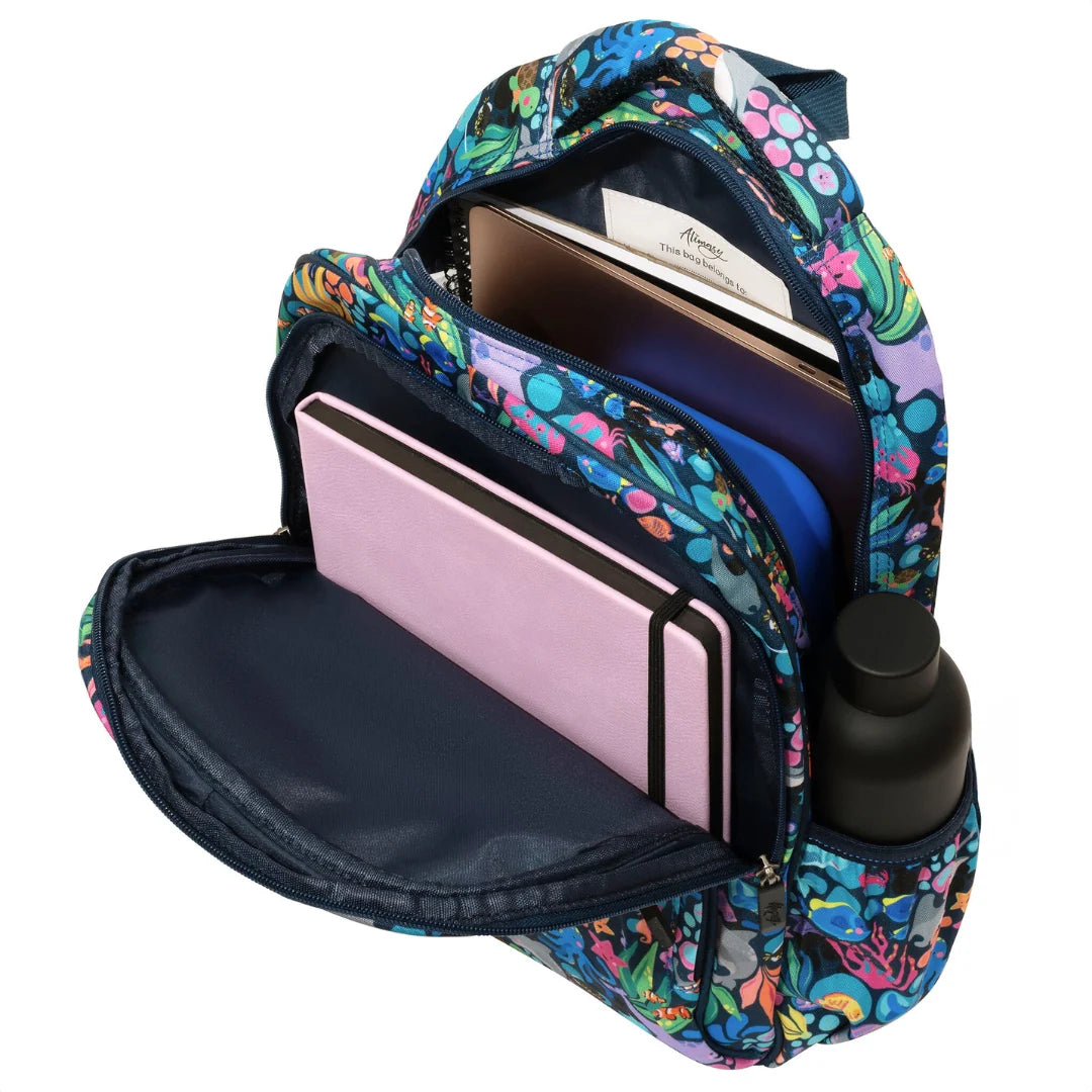 Kids School Backpack with Ocean Sealife Print, Two Zipped Compartments, Water-Resistant 600D Polyester and Padded Straps