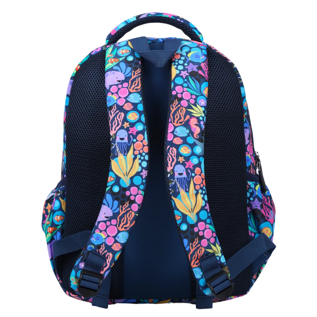 Kids School Backpack with Ocean Sealife Print, Two Zipped Compartments, Water-Resistant 600D Polyester and Padded Straps