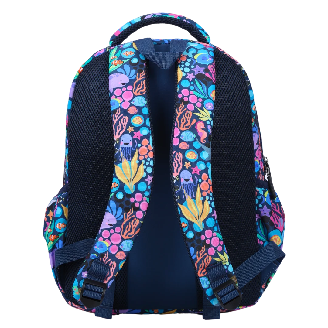 Kids School Backpack with Ocean Sealife Print, Two Zipped Compartments, Water-Resistant 600D Polyester and Padded Straps
