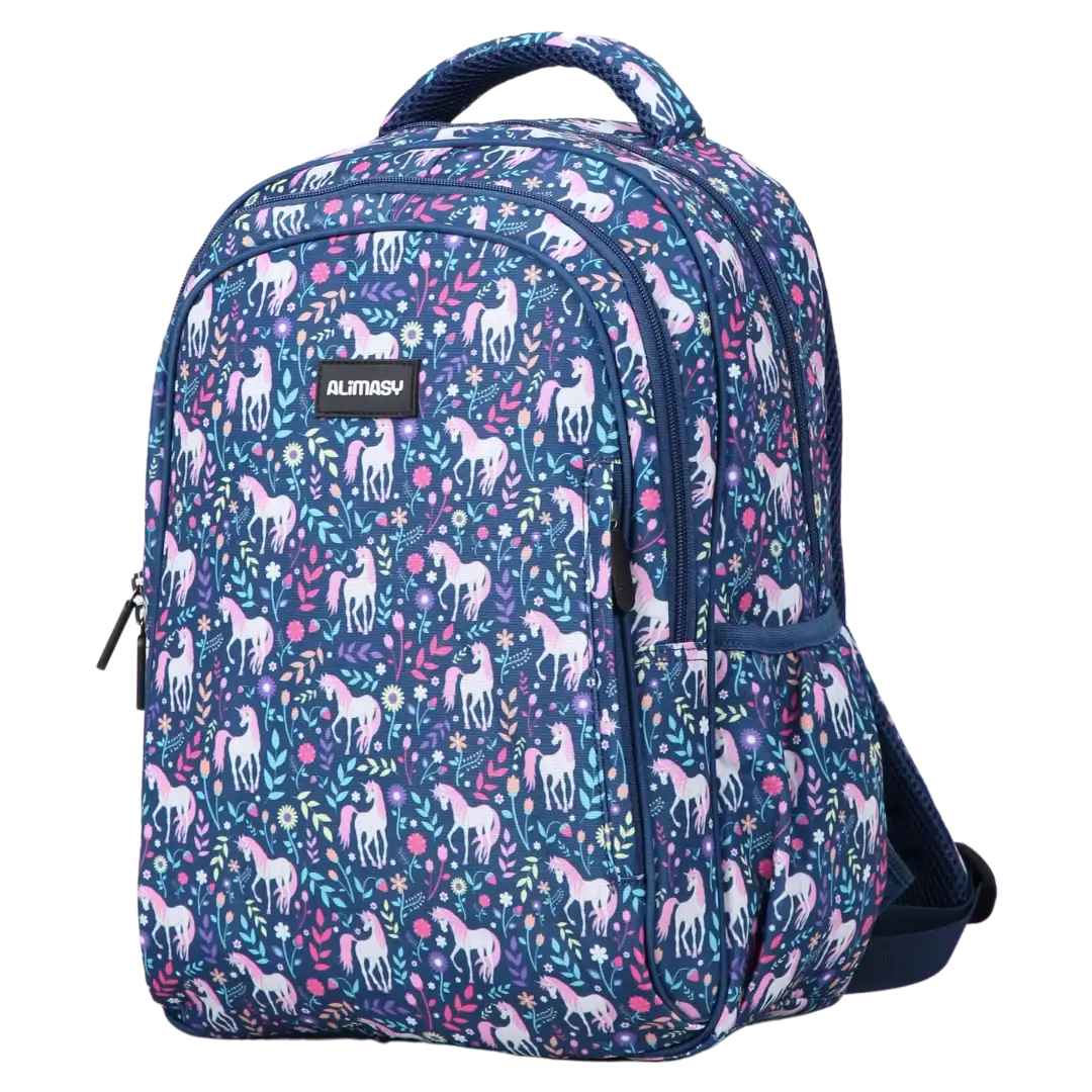 Kids School Backpack with Unicorn Print, Two Large Compartments, Water-Resistant 600D Polyester and Ergonomic Padded Suppo