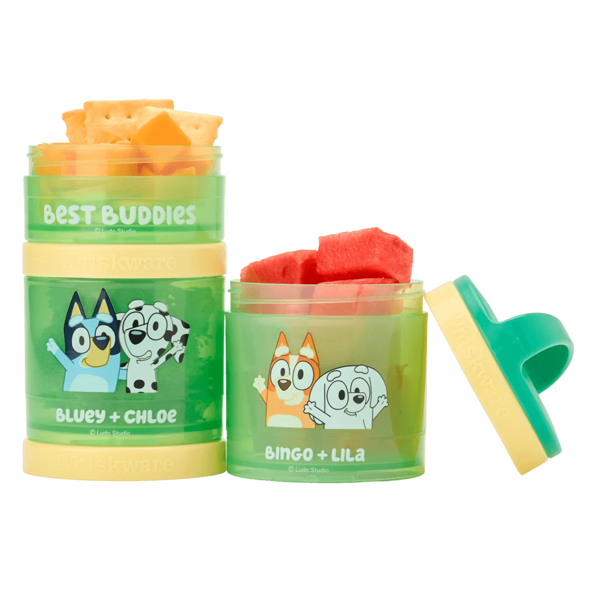 Kids Snack Container Set with Stackable Twist-Lock Compartments and Removable Handle for Lunchboxes and Backpacks