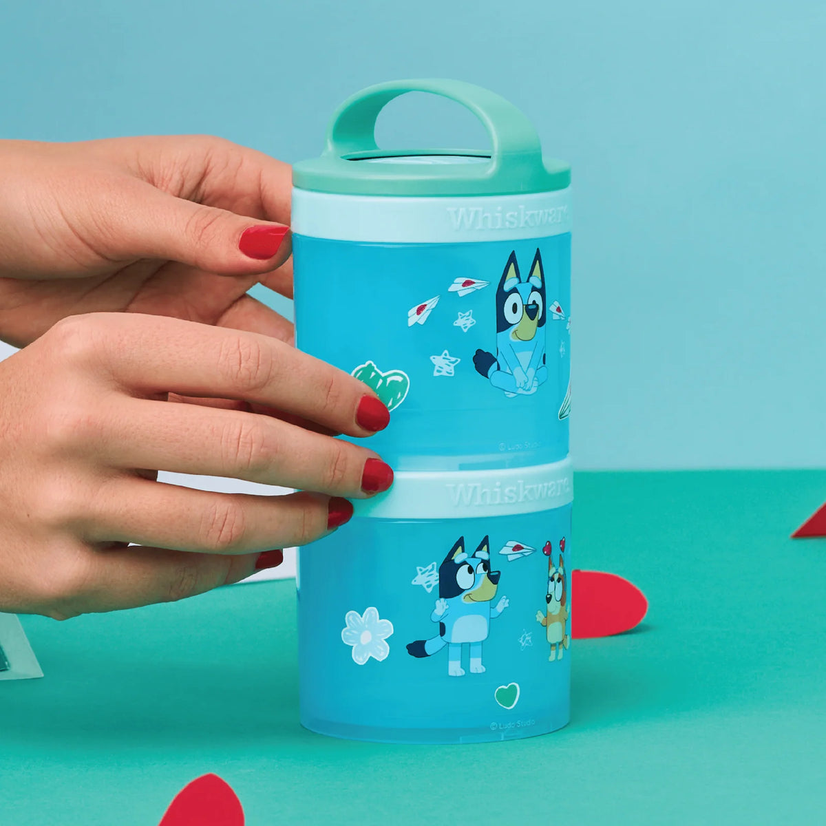 Kids Snack Container Set with Stackable Twist-Lock Compartments and Removable Handle for Lunchboxes and Backpacks