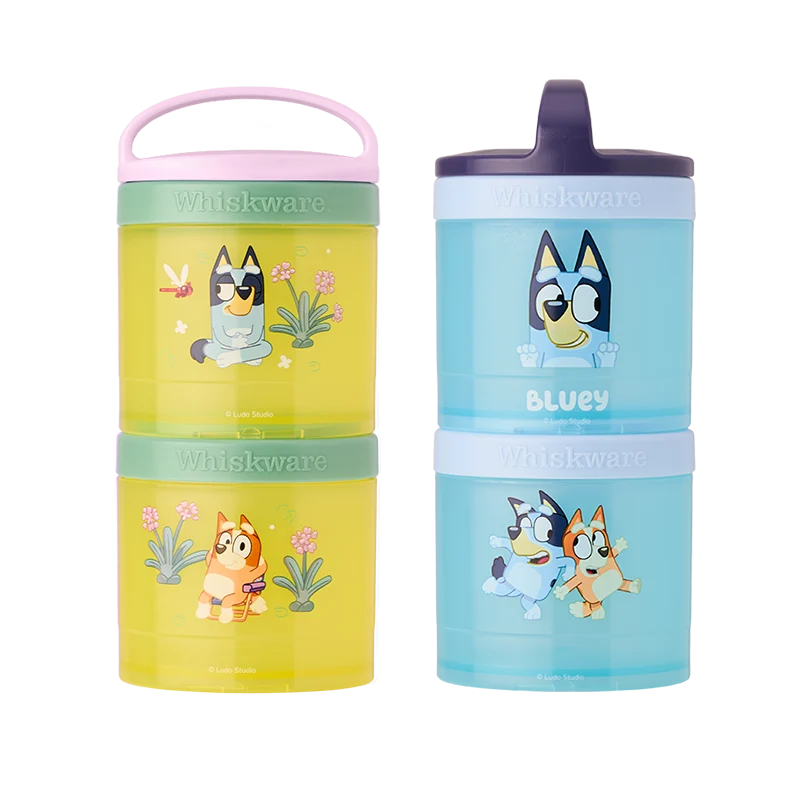 Kids Snack Container Set with Stackable Twist-Lock Compartments and Removable Handle for Lunchbox — Bluey Play & Relax Bundle