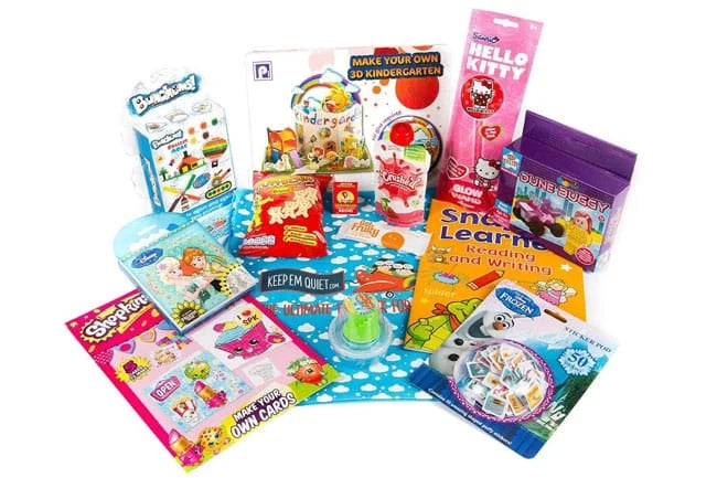 Kids Travel Activity Pack with 9 Entertainment Items, Crayons and Reusable Rucksack for Flights and Holiday Downtime