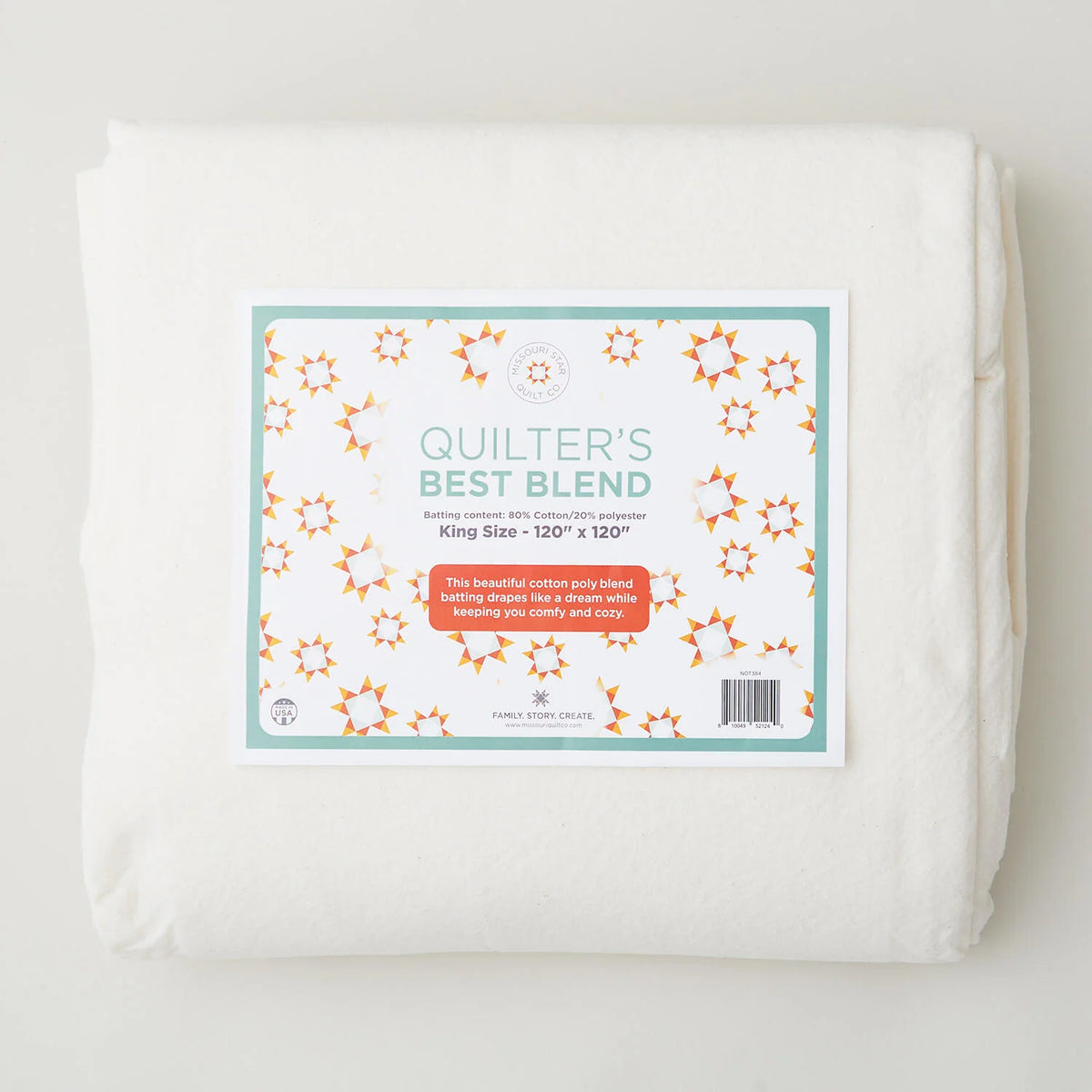 King Quilt Batting in an 80/20 Cotton-Poly Blend, 120 x 120