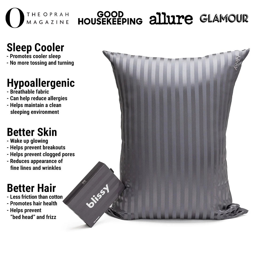 King Silk Pillowcase in Grey Stripes, 22-Momme 100% Pure Mulberry