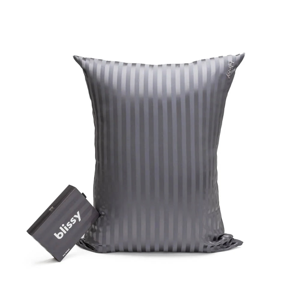 King Silk Pillowcase in Grey Stripes, 22-Momme 100% Pure Mulberry