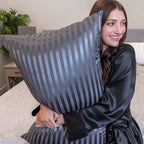 King Silk Pillowcase in Grey Stripes, 22-Momme 100% Pure Mulberry