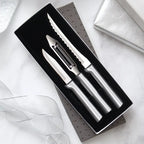 Kitchen Knife and Peeler Gift Set with a Paring Knife and Dual-Serrated Tomato Slicer in a Gift Box — Silver (S18)