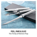 Kitchen Knife and Peeler Gift Set with a Paring Knife and Dual-Serrated Tomato Slicer in a Gift Box