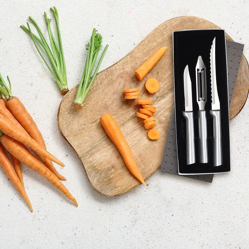Kitchen Knife and Peeler Gift Set with a Paring Knife and Dual-Serrated Tomato Slicer in a Gift Box