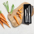 Kitchen Knife and Peeler Gift Set with a Paring Knife and Dual-Serrated Tomato Slicer in a Gift Box