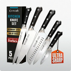 Kitchen Knife Set, 5-Piece High-Carbon German Steel Collection with Triple-Riveted Pakkawood Handles