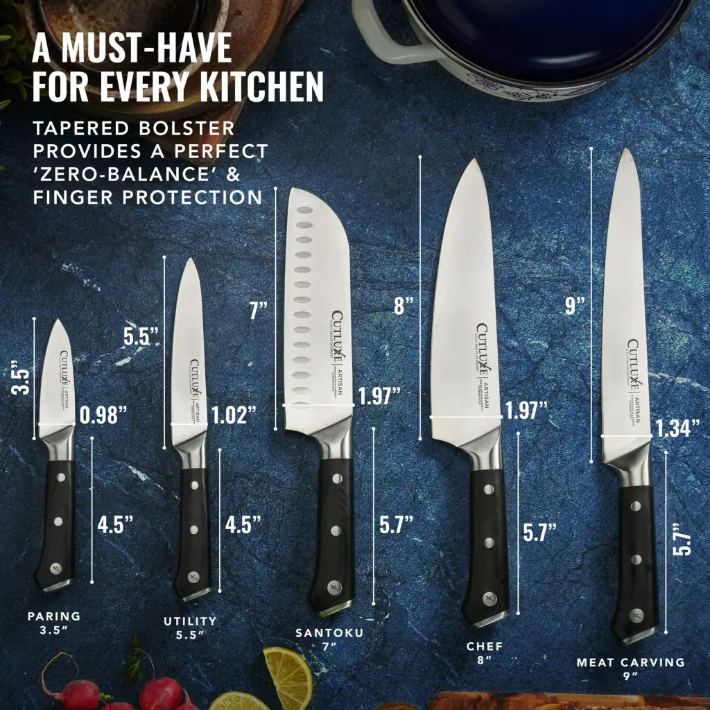 Kitchen Knife Set, 5-Piece High-Carbon German Steel Collection with Triple-Riveted Pakkawood Handles