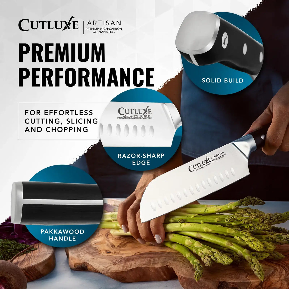 Kitchen Knife Set, 5-Piece High-Carbon German Steel Collection with Triple-Riveted Pakkawood Handles