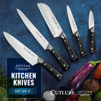 Kitchen Knife Set, 5-Piece High-Carbon German Steel Collection with Triple-Riveted Pakkawood Handles