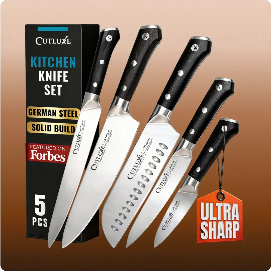 Kitchen Knife Set, 5-Piece High-Carbon German Steel Collection with Triple-Riveted Pakkawood Handles