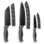 Kitchen Knife Set with Three Black Titanium-Coated Blades and Soft-Touch Handles for Everyday Food Prep