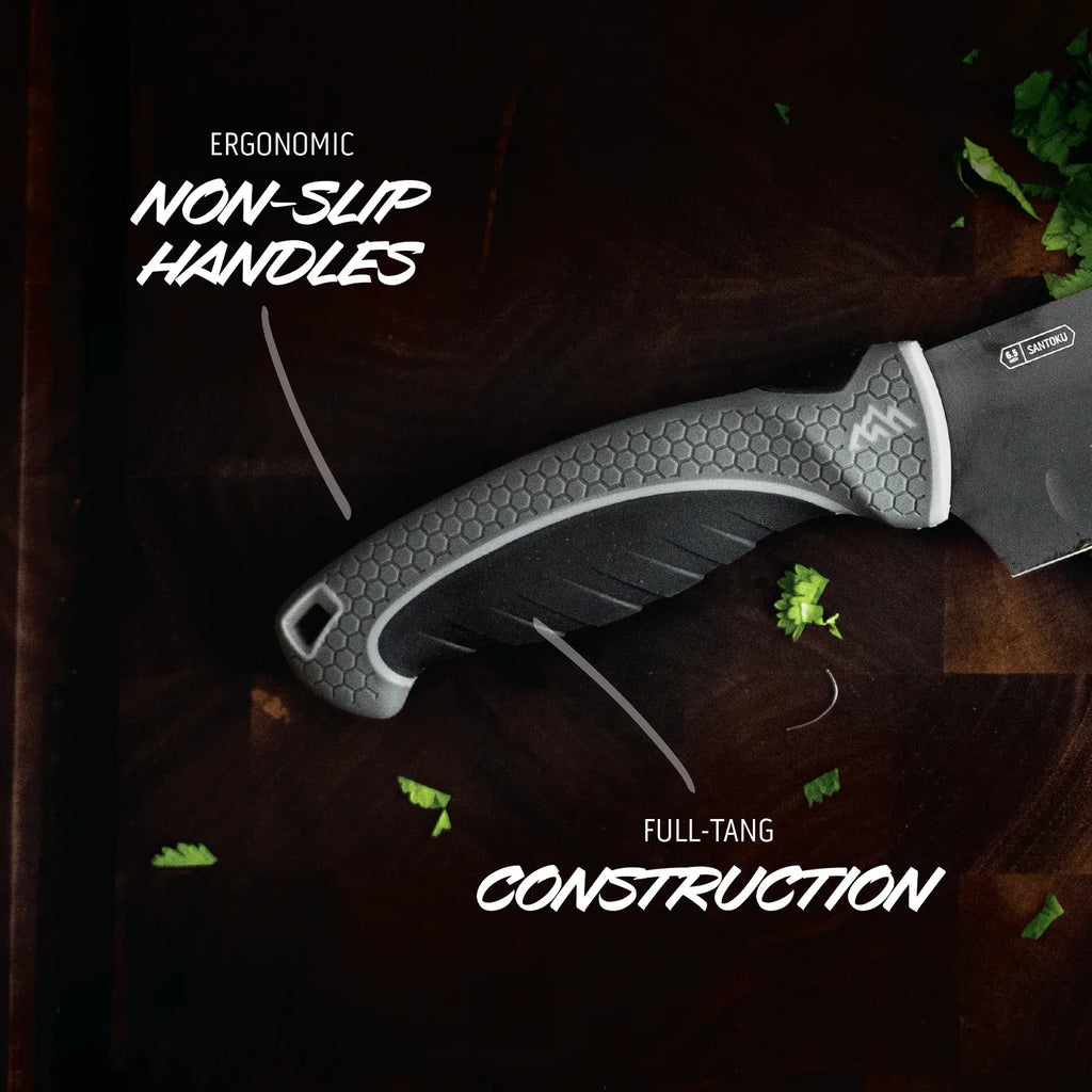 Kitchen Knife Set with Three Black Titanium-Coated Blades and Soft-Touch Handles for Everyday Food Prep