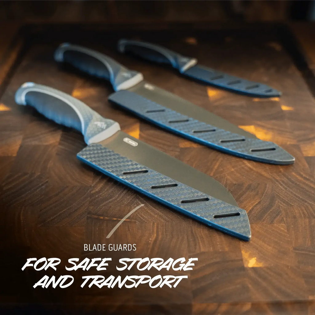 Kitchen Knife Set with Three Black Titanium-Coated Blades and Soft-Touch Handles for Everyday Food Prep