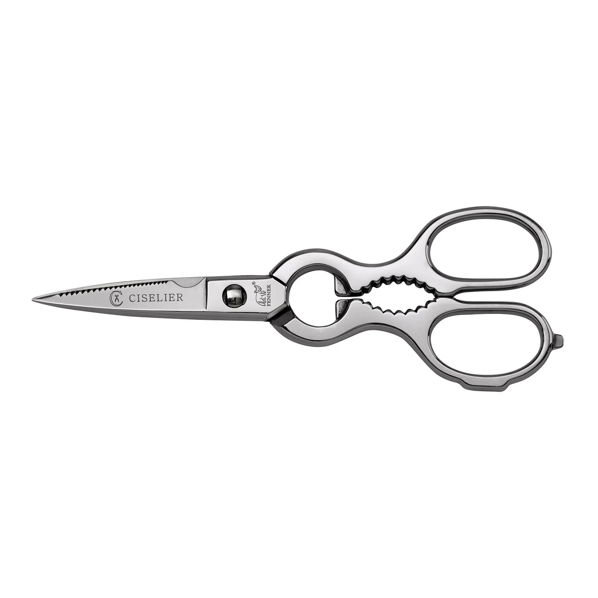 Kitchen Shears with Serrated Blades, Bottle Opener and Cracker Function, 8-Inch Italian Stainless Steel Scissors