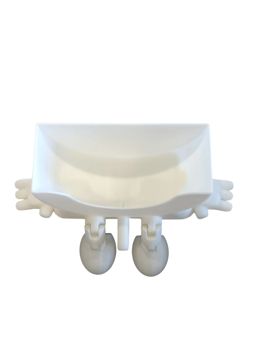 Kitchen Sponge Holder with Articulated Dangling Legs and a Front Drainage Spout for Sink-Side Storage