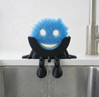Kitchen Sponge Holder with Articulated Dangling Legs and a Front Drainage Spout for Sink-Side Storage