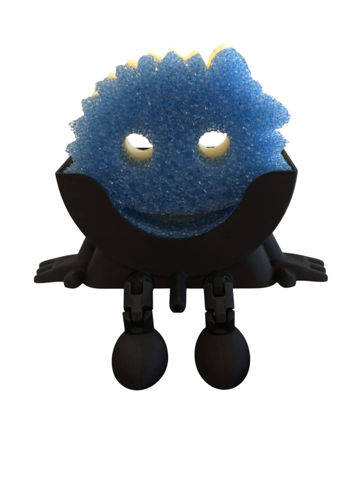 Kitchen Sponge Holder with Articulated Dangling Legs and a Front Drainage Spout for Sink-Side Storage