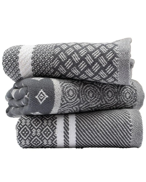 Kitchen Towel Set in Gray Organic Turkish Cotton, Assorted 3 Pack