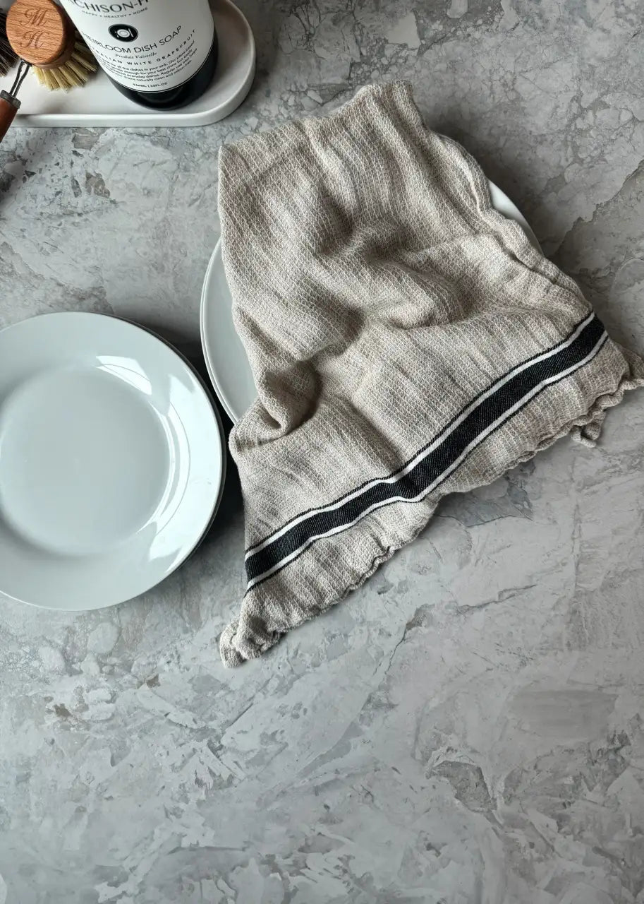 Kitchen Towel Set of 2 in a Linen and Cotton Flat Weave