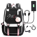 Kpop Logo Backpack in Nylon, 29 x 46 x 16 cm, for Carrying School Books and Everyday Essentials — Black / 29*46*16cm