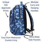 Large Blue Camouflage School Backpack with Three Zipped Compartments, Laptop Pocket and Padded Ergonomic Carry System