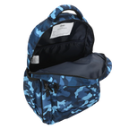 Large Blue Camouflage School Backpack with Three Zipped Compartments, Laptop Pocket and Padded Ergonomic Carry System