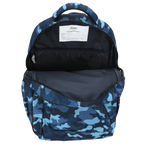 Large Blue Camouflage School Backpack with Three Zipped Compartments, Laptop Pocket and Padded Ergonomic Carry System