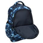 Large Blue Camouflage School Backpack with Three Zipped Compartments, Laptop Pocket and Padded Ergonomic Carry System