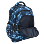 Large Blue Camouflage School Backpack with Three Zipped Compartments, Laptop Pocket and Padded Ergonomic Carry System