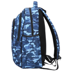 Large Blue Camouflage School Backpack with Three Zipped Compartments, Laptop Pocket and Padded Ergonomic Carry System