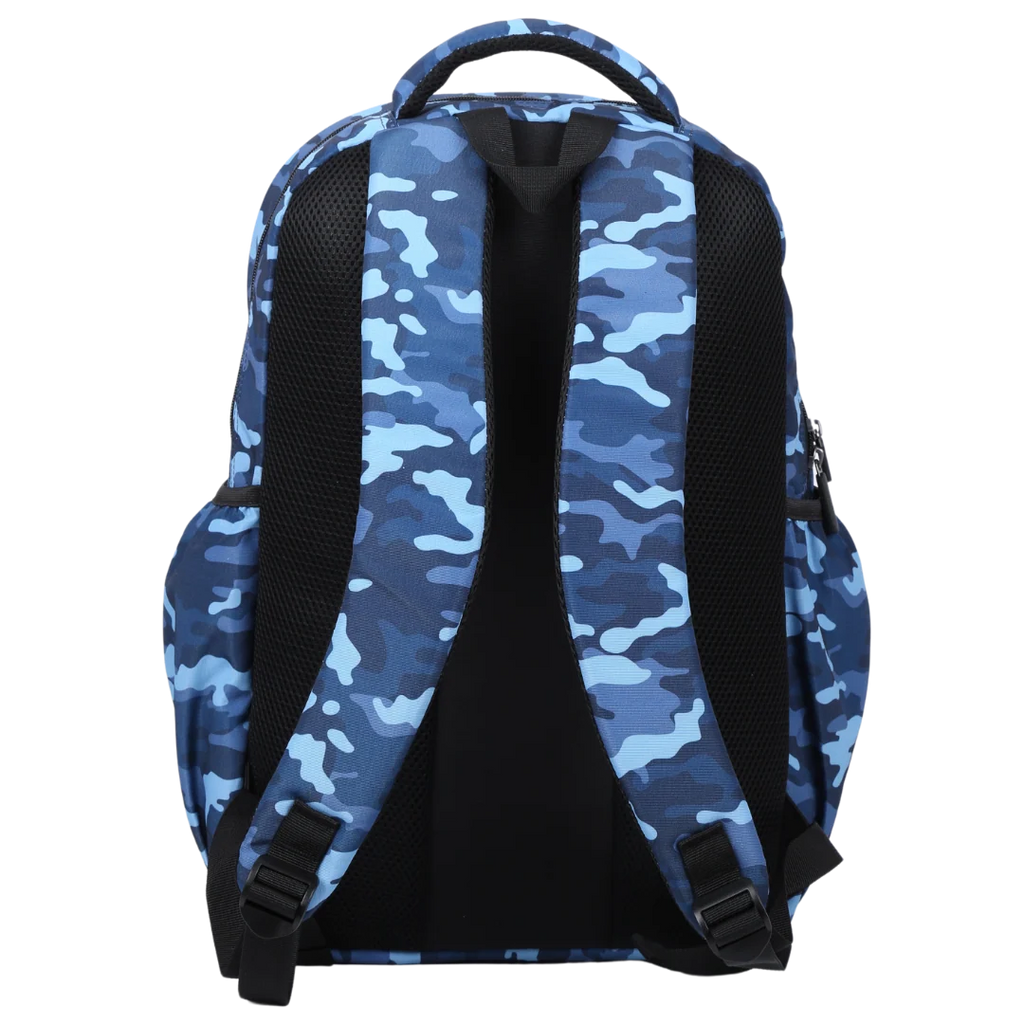 Large Blue Camouflage School Backpack with Three Zipped Compartments, Laptop Pocket and Padded Ergonomic Carry System