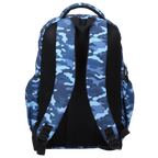 Large Blue Camouflage School Backpack with Three Zipped Compartments, Laptop Pocket and Padded Ergonomic Carry System
