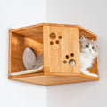 Large Corner Cat Wall House with Rubberwood Frame, Elevated Hideaway and Space-Saving Indoor Cat Furniture