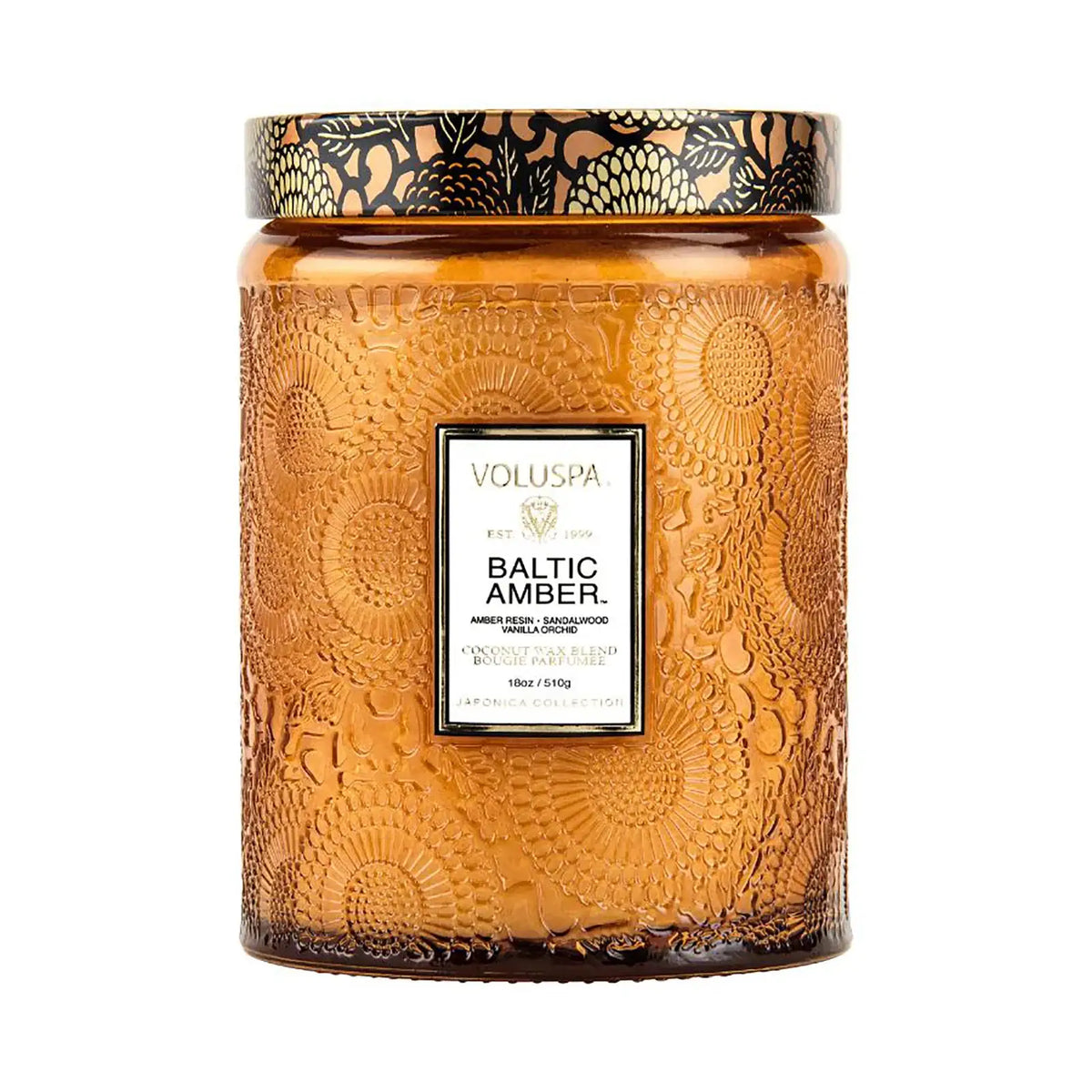Large Jar Candle, 18oz Scented Home Fragrance with Embossed Glass Design and Approximately 100-Hour Burn — Baltic Amber