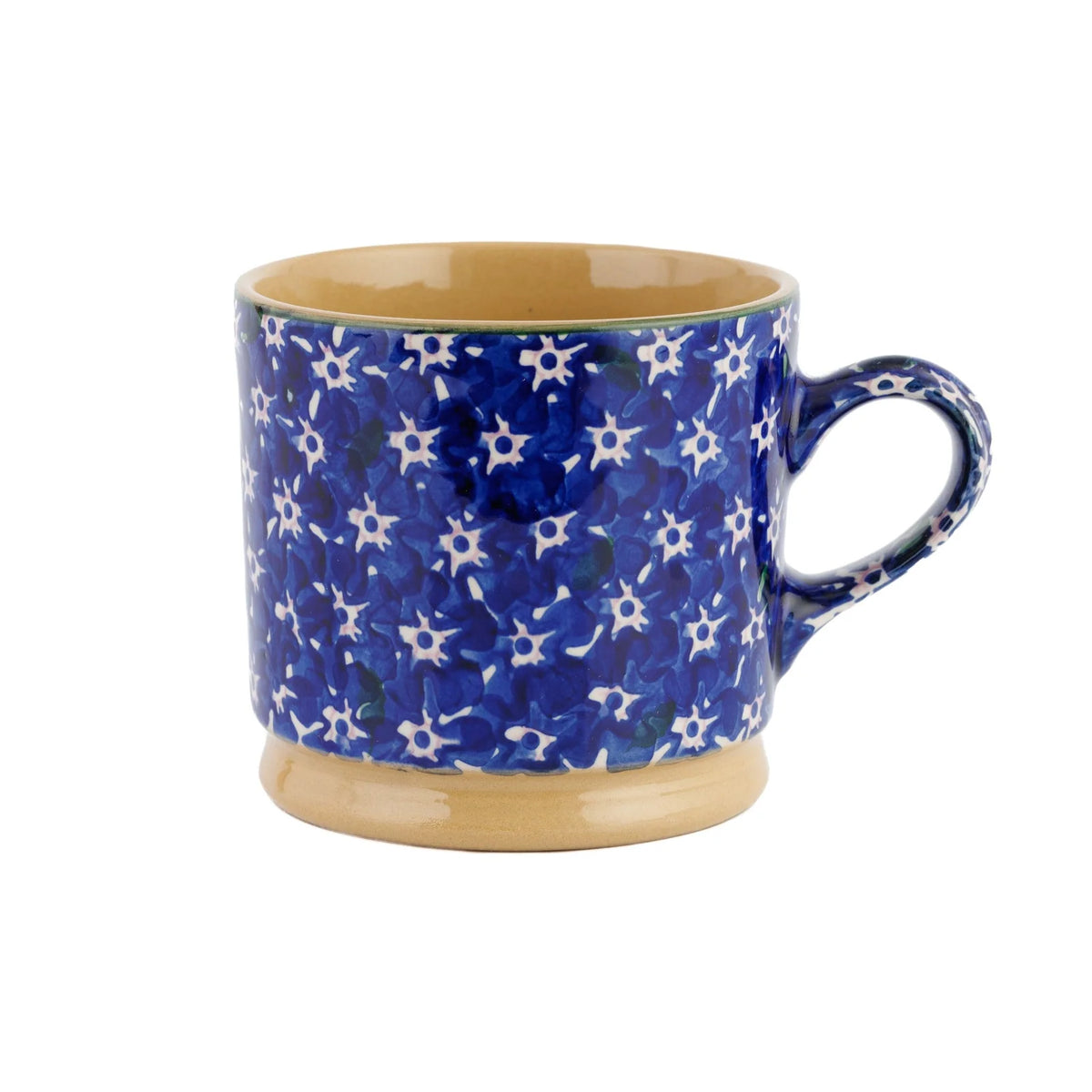 Large Pottery Mug in Dark Blue Floral Lawn Pattern